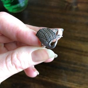 Vintage Silver Etched Peacock Ring